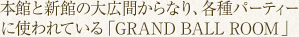 本館と新館の大広間からなり、各種パーティーに使われている「GRAND BALL ROOM 」